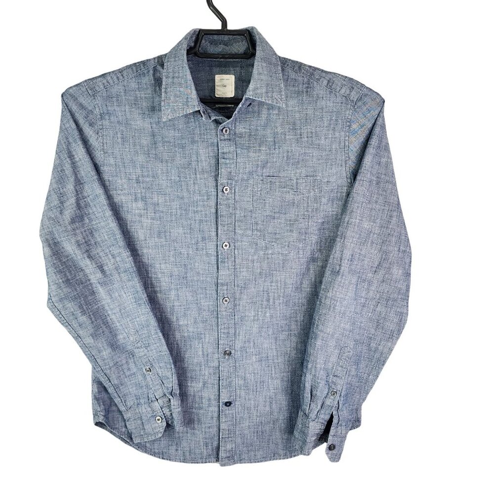 Mens Gap Dress Shirt Heather Blue Long Sleeve Button-Down Size M